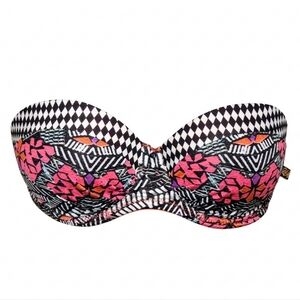 3/$20 La Vie En Rose Aqua Bandeau Bikini Top Black Pink Geometric Strapless XS